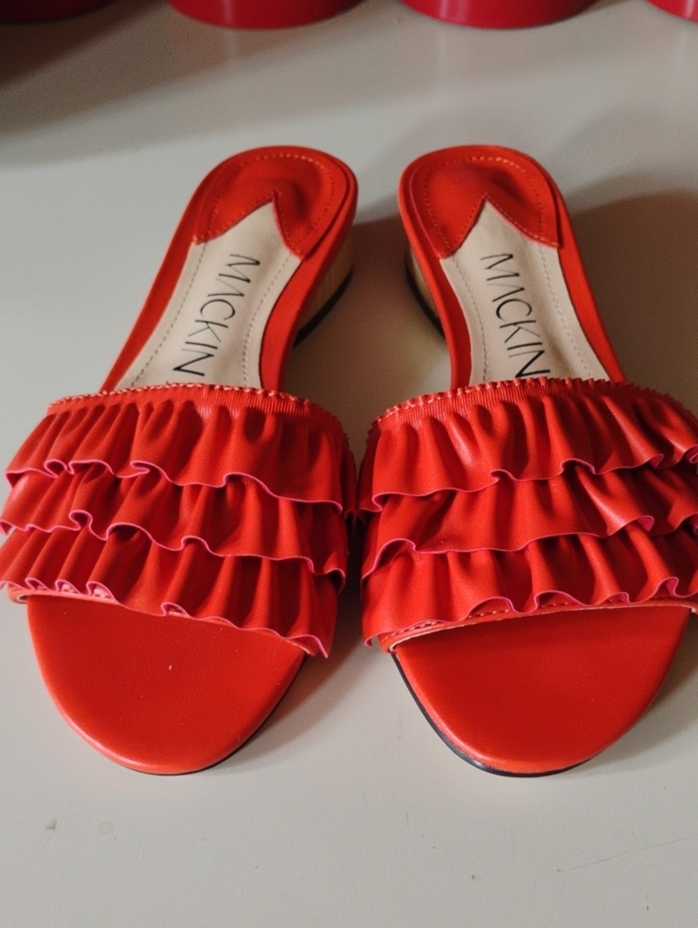 Red Ruffle Slide Sandals for Women